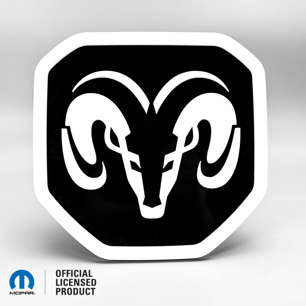 RAM® Head Logo Style 1 Tailgate Badge - Fits 2019+ RAM® Tailgate - 1500, 2500, 3500 - WHITE on GLOSS - Officially Licensed Product