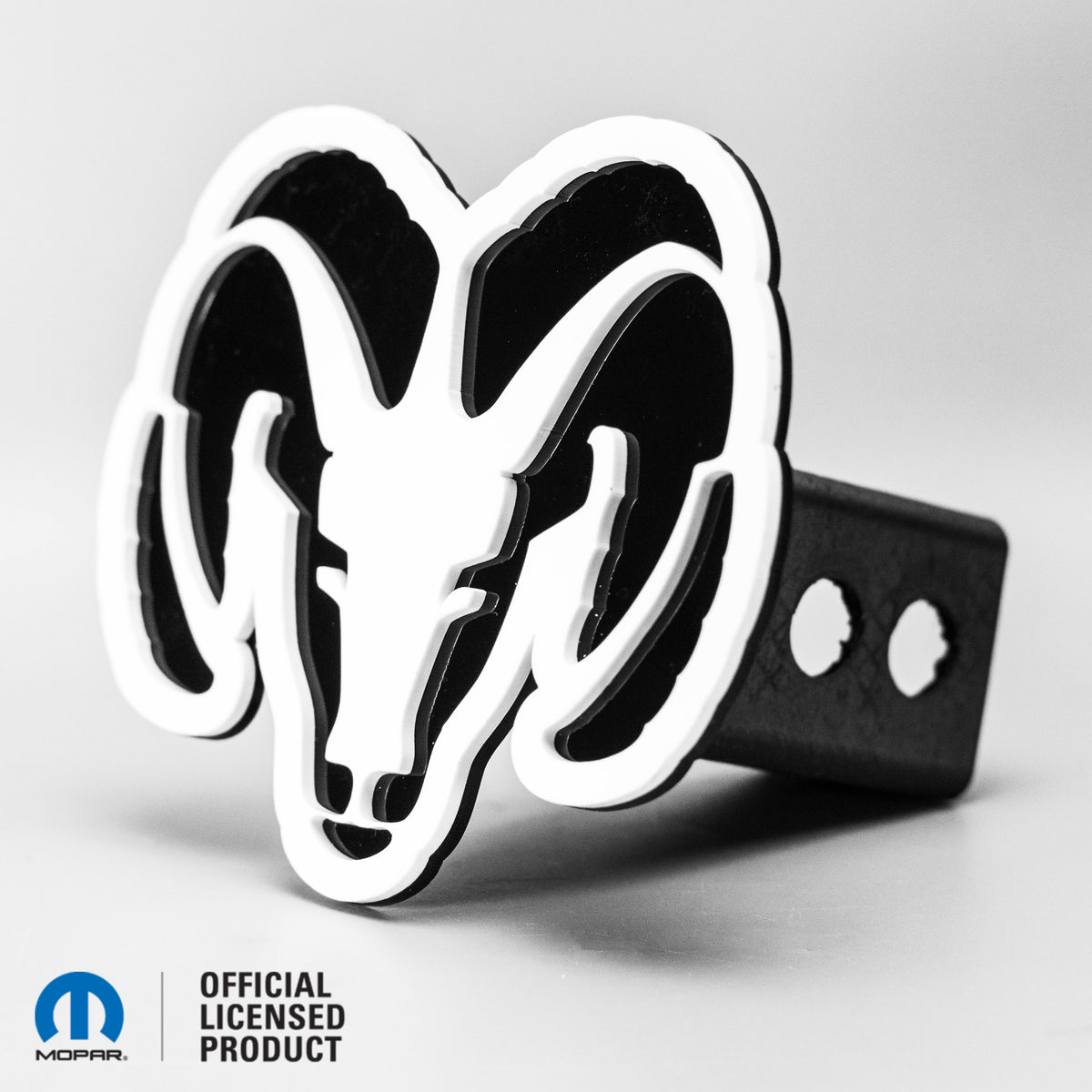 CUBIERTA DE ENGANCHE CON LOGOTIPO DE CABEZA RAM® ESTILO 2 - Blanco sobre brillo - Producto con licencia oficial