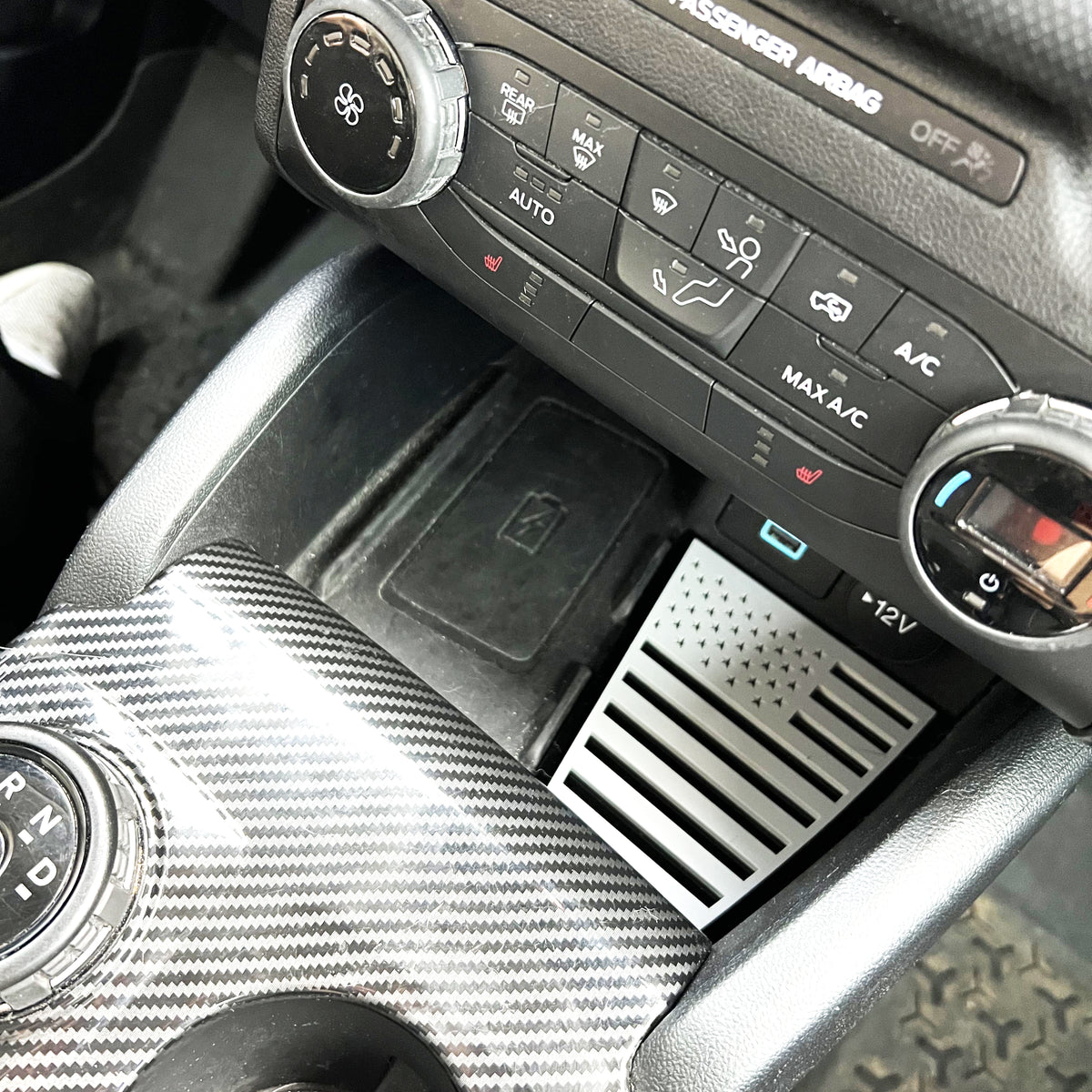 Lower Console Storage Pocket Inlay Badge - American Flag - Fits 2021+ Bronco® Sport - Multiple Colors Available