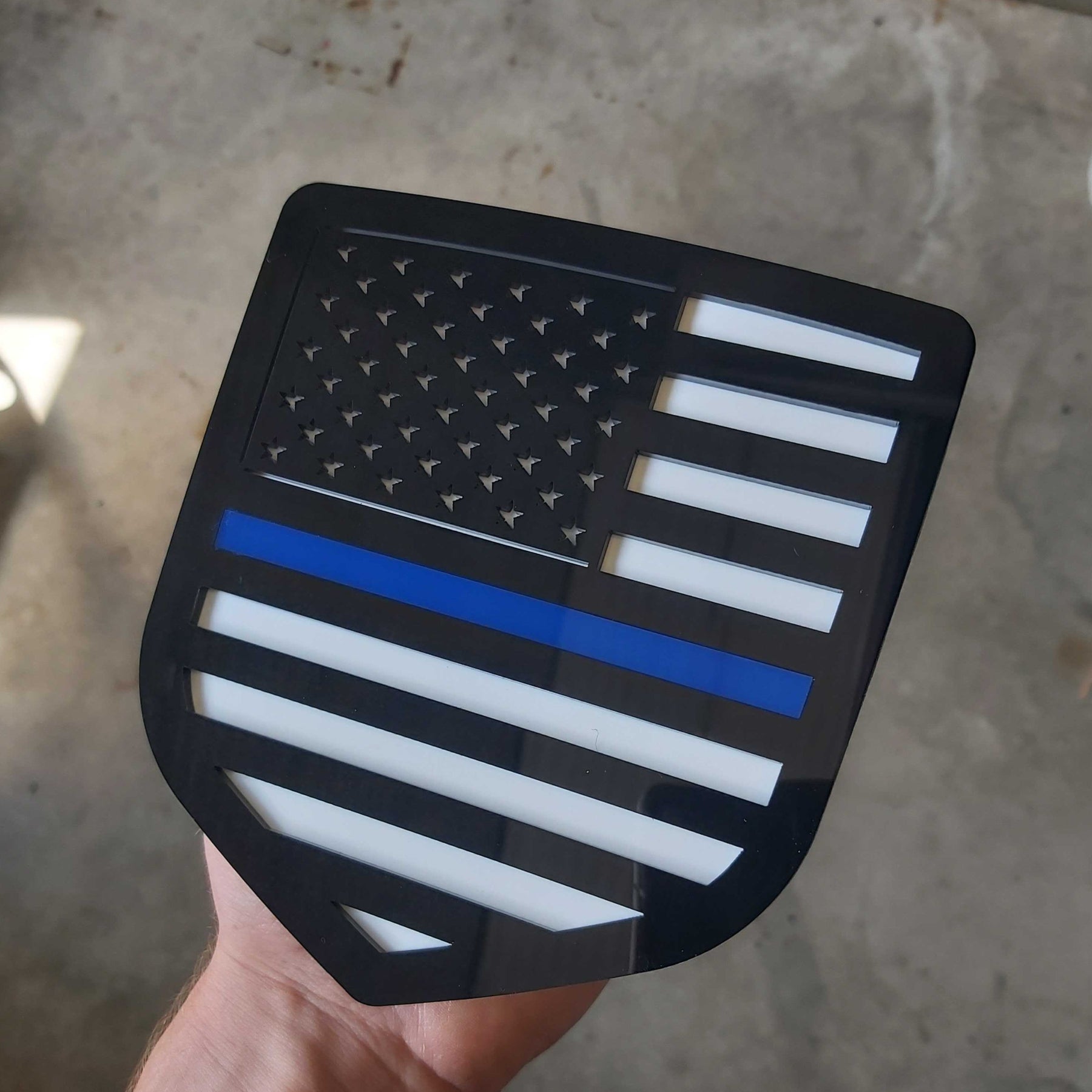American Flag Badge - Fits 2009-2018 Dodge® Ram® Tailgate - Black on White with a Thin Blue Line