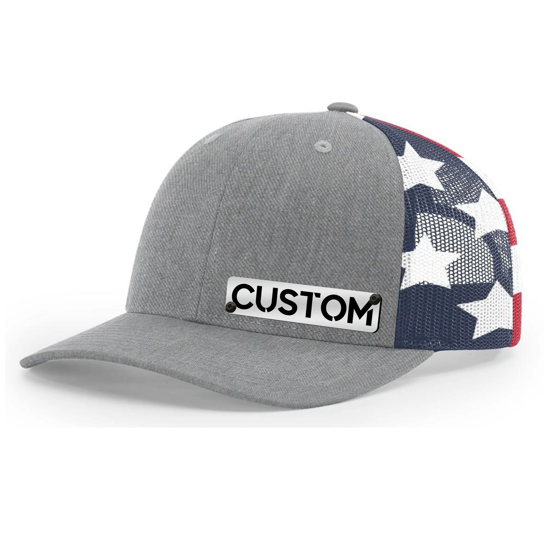Gorra con insignia personalizada - Gorra tipo camionero con cierre trasero - Insignia negra y plateada cepillada - Sube la tuya