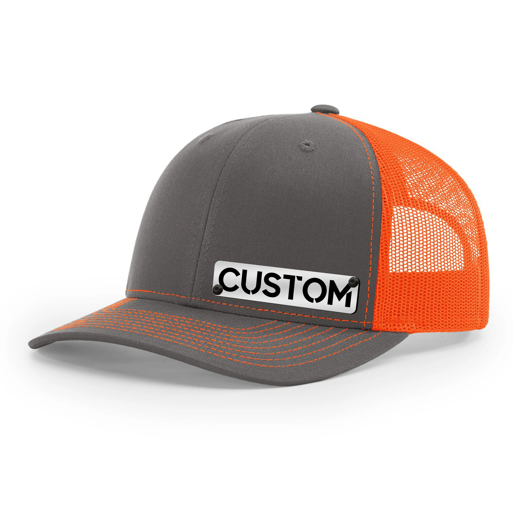 Gorra con insignia personalizada - Gorra tipo camionero con cierre trasero - Insignia negra y plateada cepillada - Sube la tuya