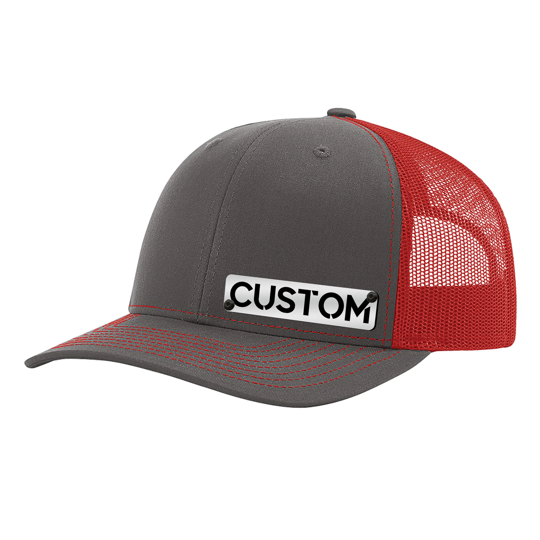 Gorra con insignia personalizada - Gorra tipo camionero con cierre trasero - Insignia negra y plateada cepillada - Sube la tuya