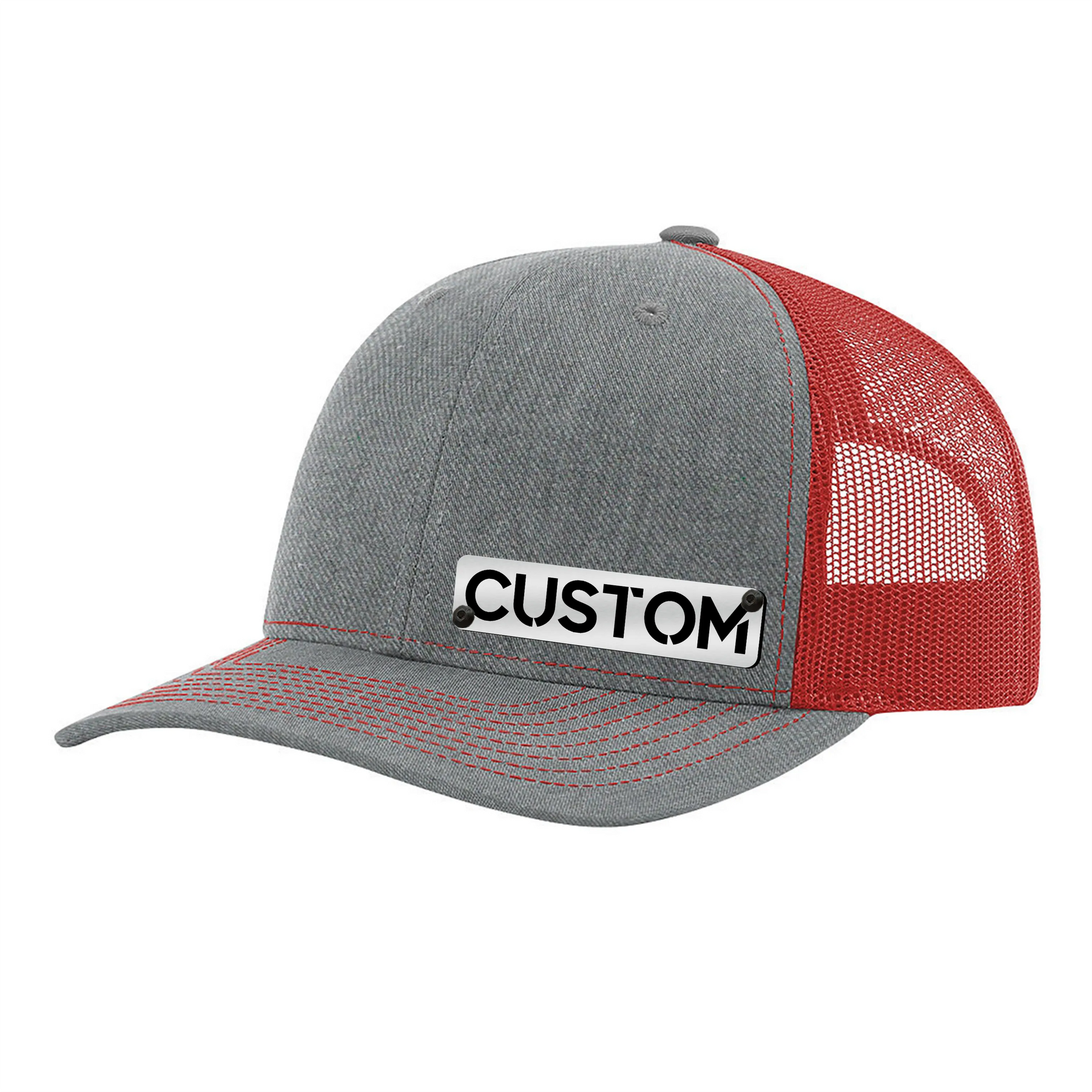 Gorra con insignia personalizada - Gorra tipo camionero con cierre trasero - Insignia negra y plateada cepillada - Sube la tuya