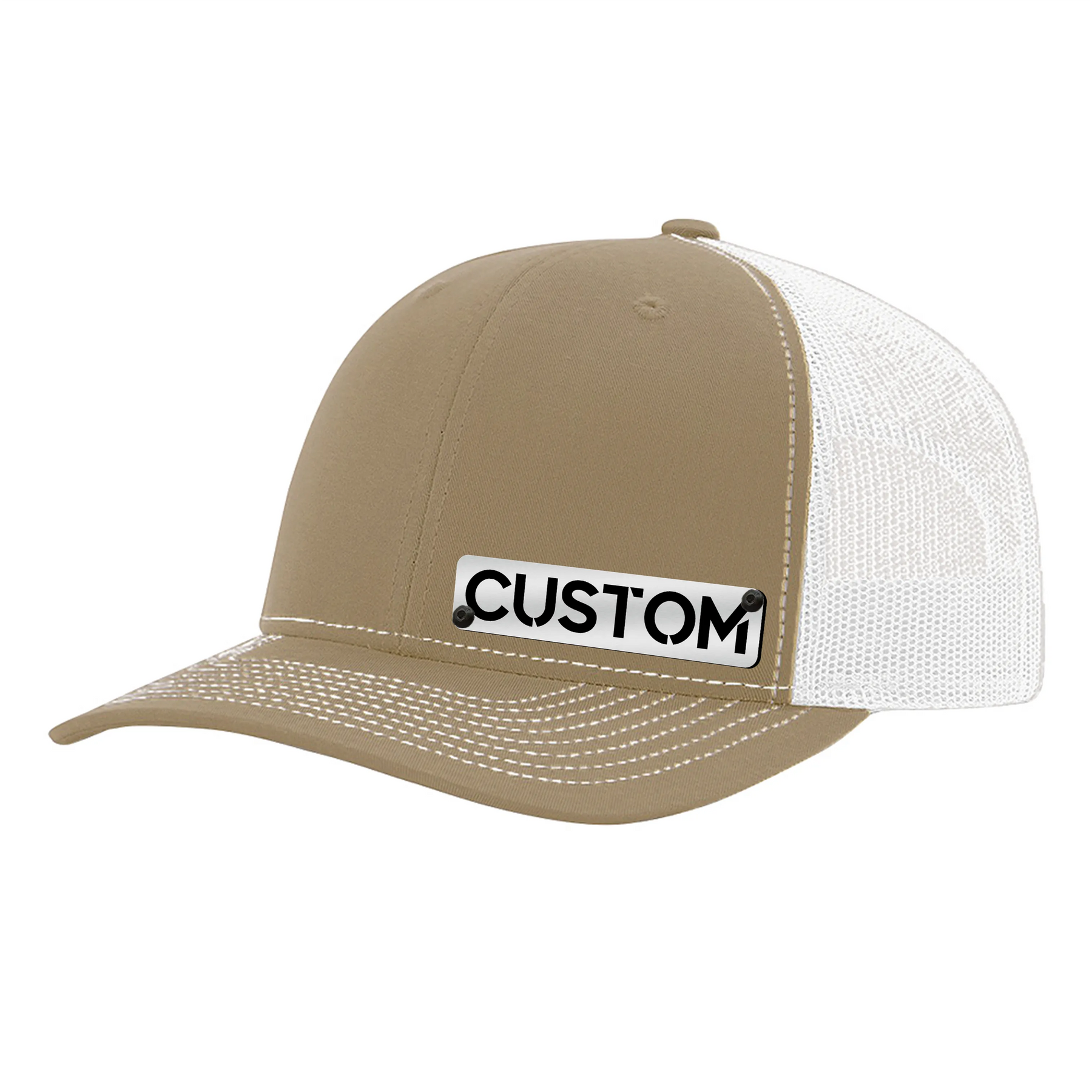 Gorra con insignia personalizada - Gorra tipo camionero con cierre trasero - Insignia negra y plateada cepillada - Sube la tuya