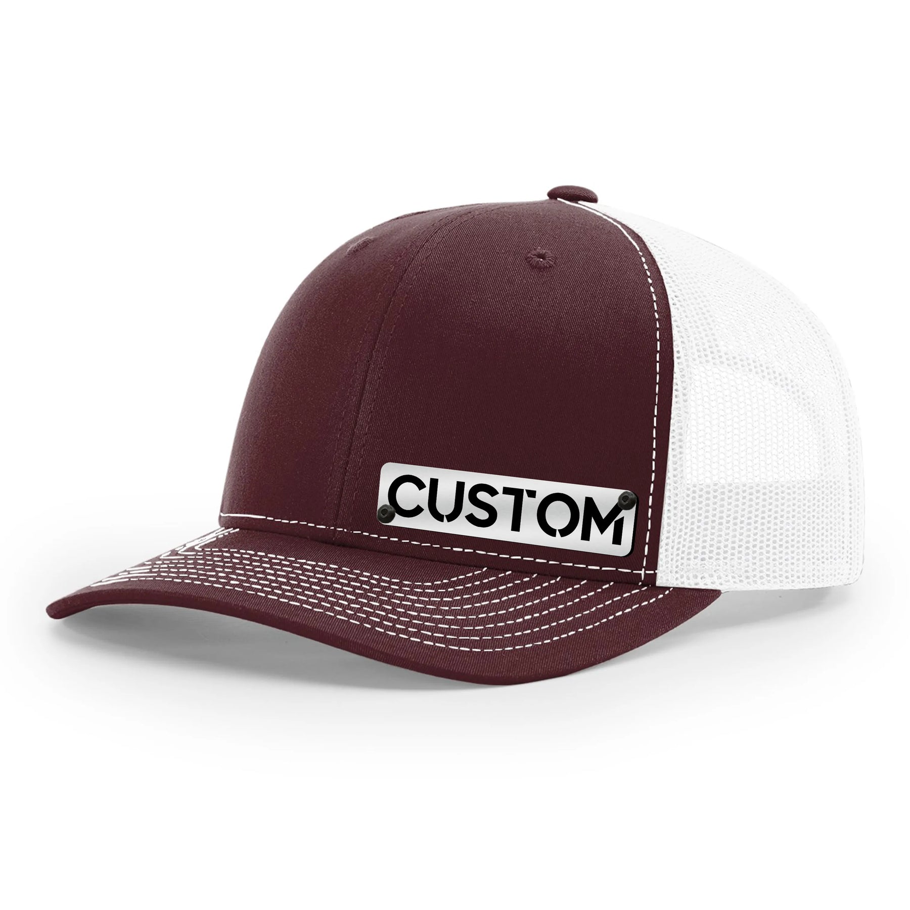 Gorra con insignia personalizada - Gorra tipo camionero con cierre trasero - Insignia negra y plateada cepillada - Sube la tuya