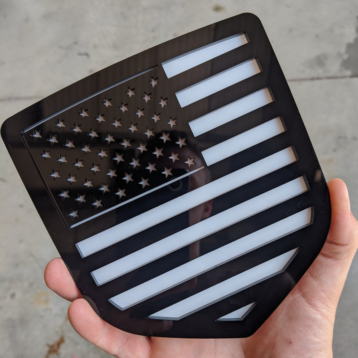 American Flag Badge - Fits 2009-2018 Dodge® Ram® Tailgate -1500, 2500, 3500 - Black on White