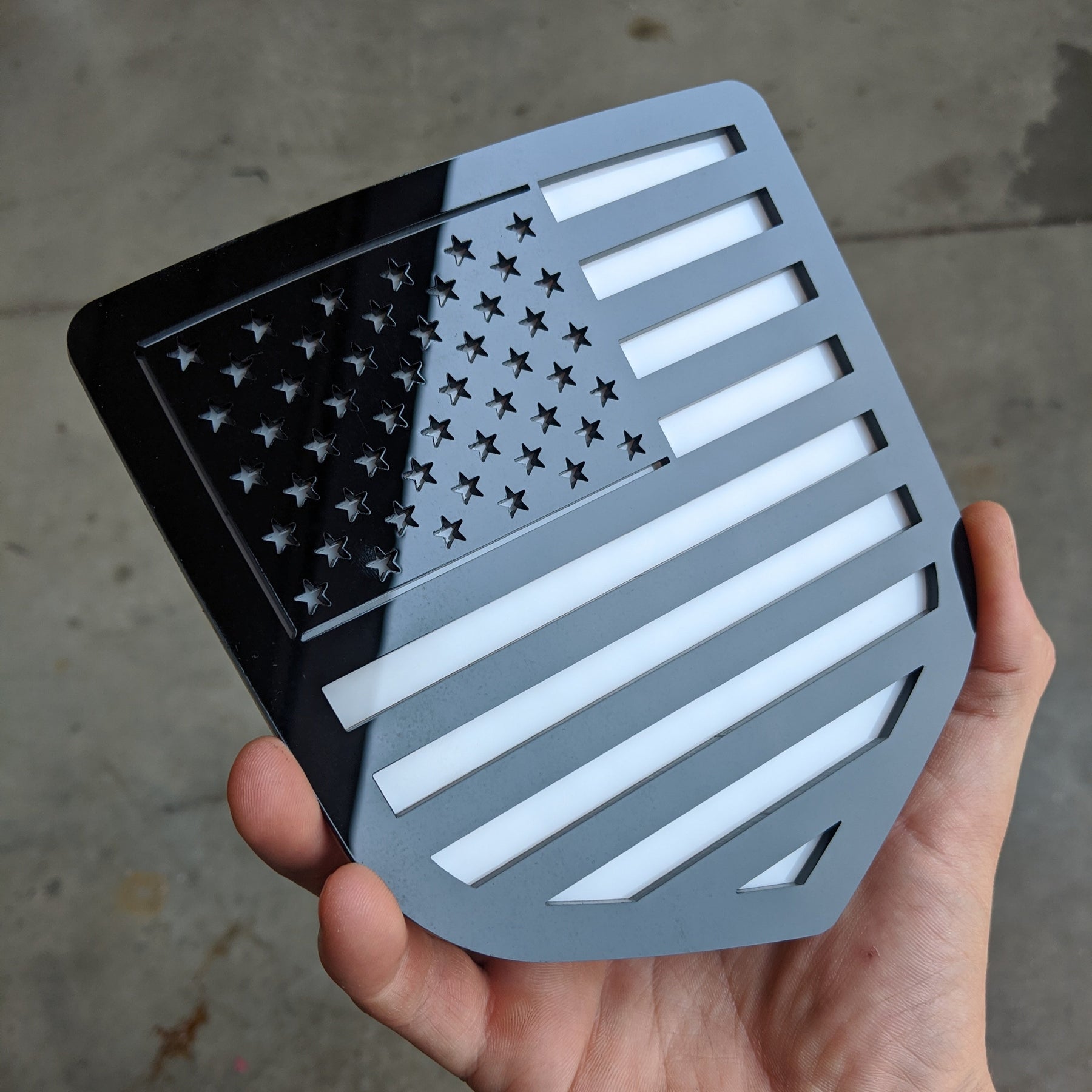 American Flag Badge - Fits 2009-2018 Dodge® Ram® Tailgate -1500, 2500, 3500 - Black on White