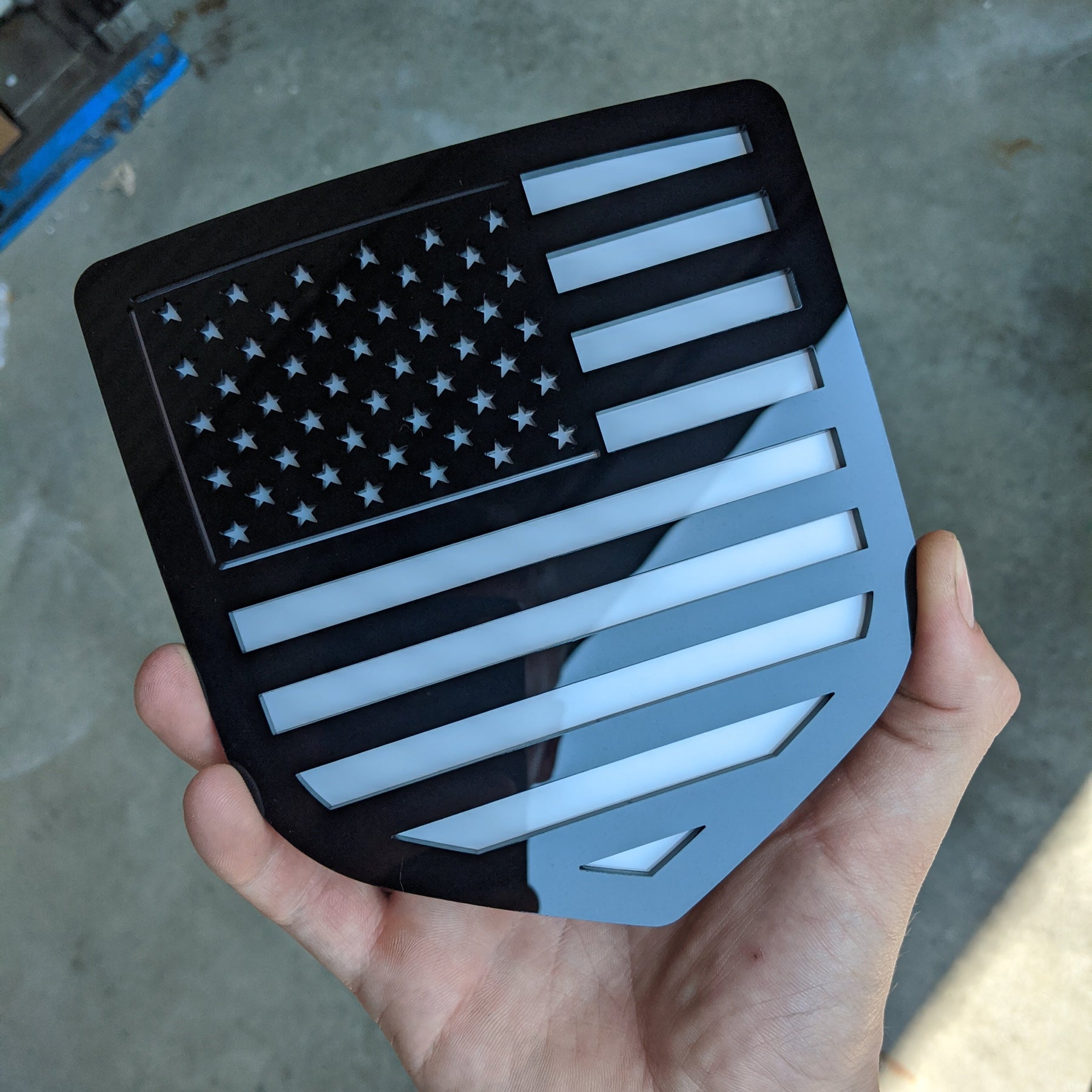 American Flag Badge - Fits 2009-2018 Dodge® Ram® Tailgate -1500, 2500, 3500 - Black on White
