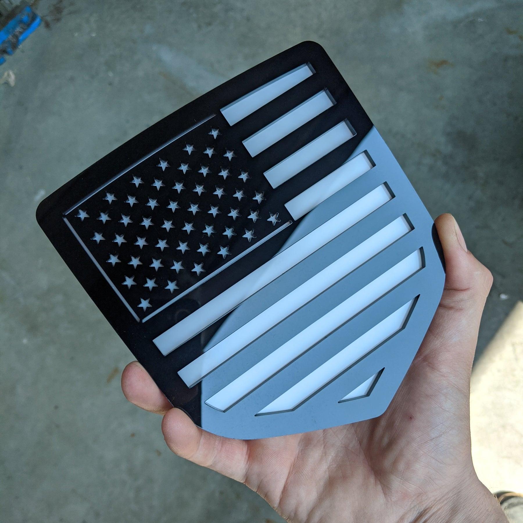 American Flag Badge - Fits 2009-2018 Dodge® Ram® Tailgate -1500, 2500, 3500 - Black on White