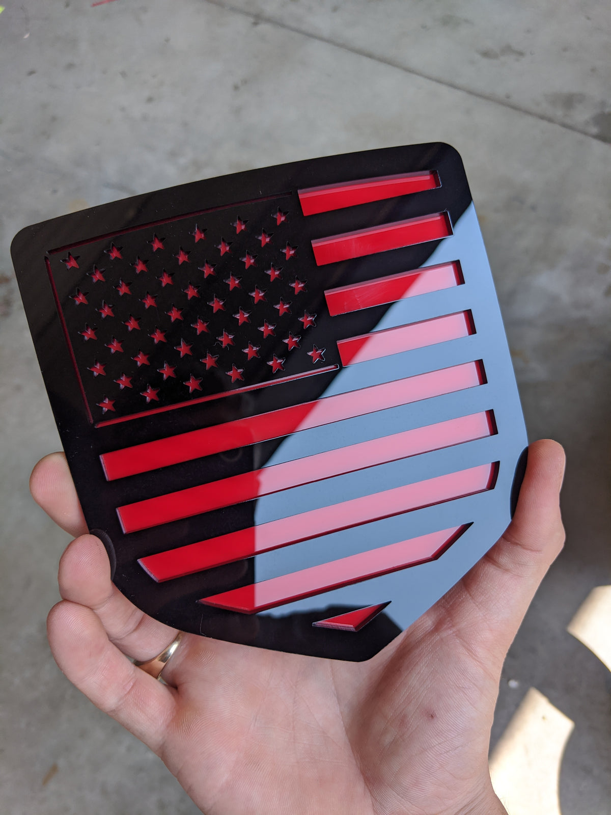 American Flag Badge - Fits 2009-2018 Dodge® Ram® Tailgate -1500, 2500, 3500 - Black on Red