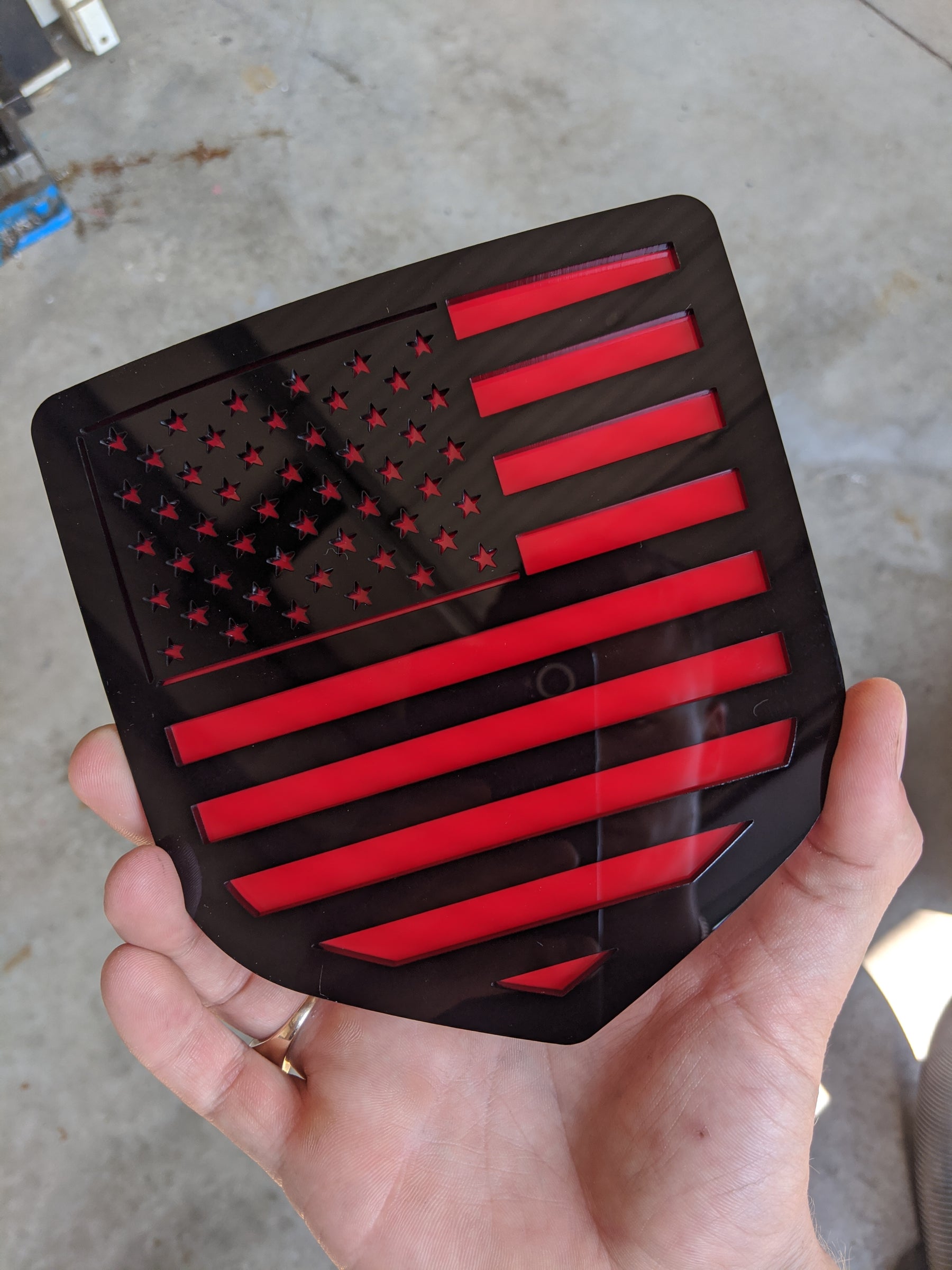 American Flag Badge - Fits 2009-2018 Dodge® Ram® Tailgate -1500, 2500, 3500 - Black on Red
