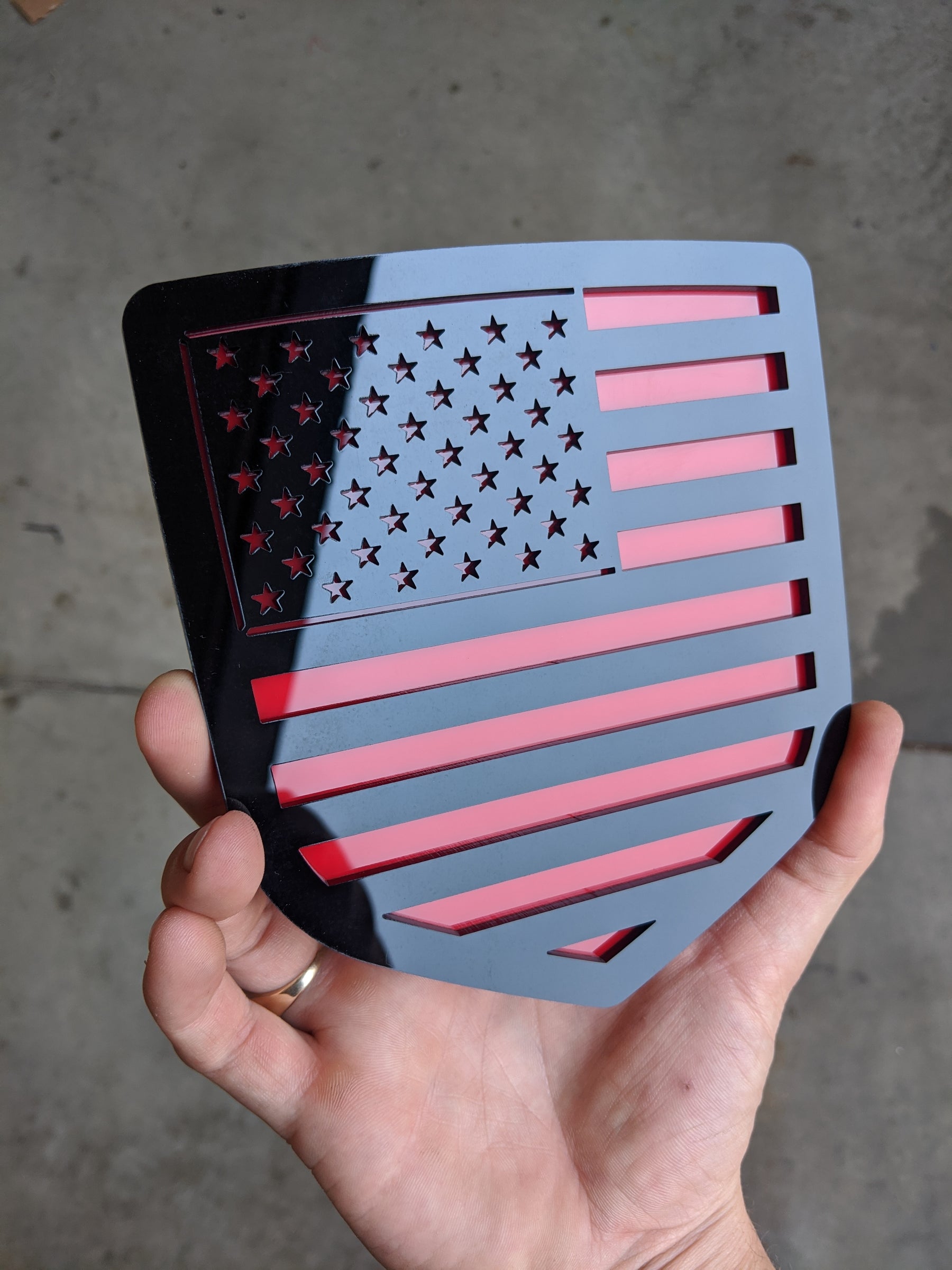 American Flag Badge - Fits 2009-2018 Dodge® Ram® Tailgate -1500, 2500, 3500 - Black on Red
