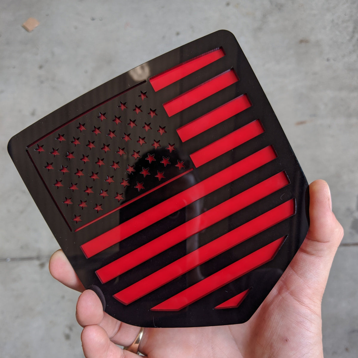 American Flag Badge - Fits 2009-2018 Dodge® Ram® Tailgate -1500, 2500, 3500 - Black on Red