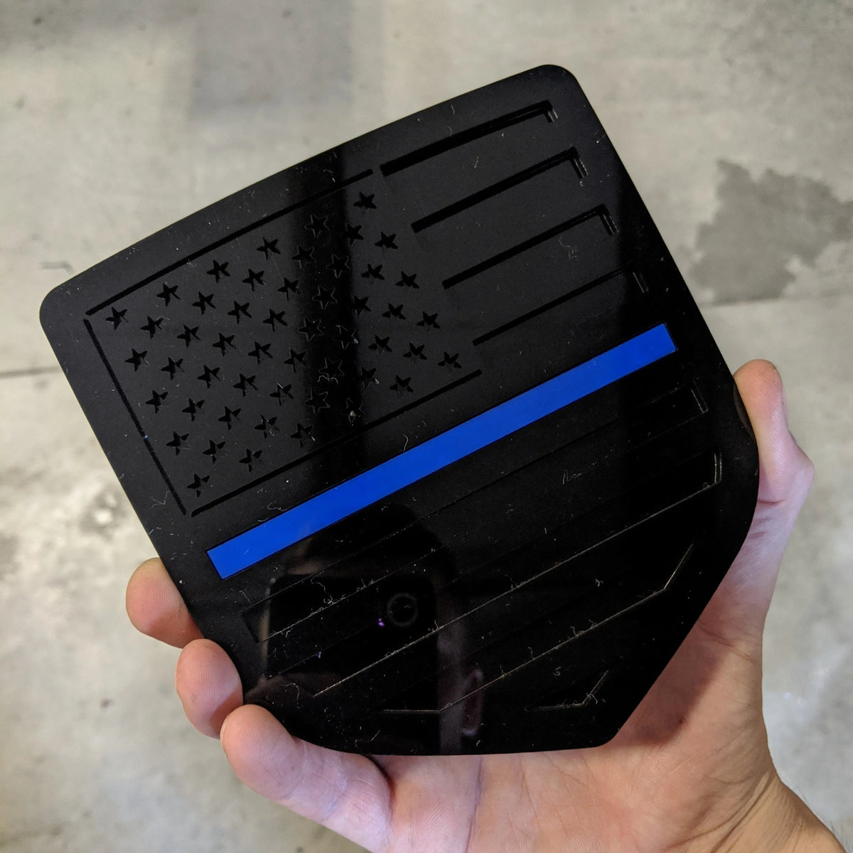 American Flag Badge - Fits 2009-2018 Dodge® Ram® Tailgate -1500, 2500, 3500 - Black with Thin Blue Line