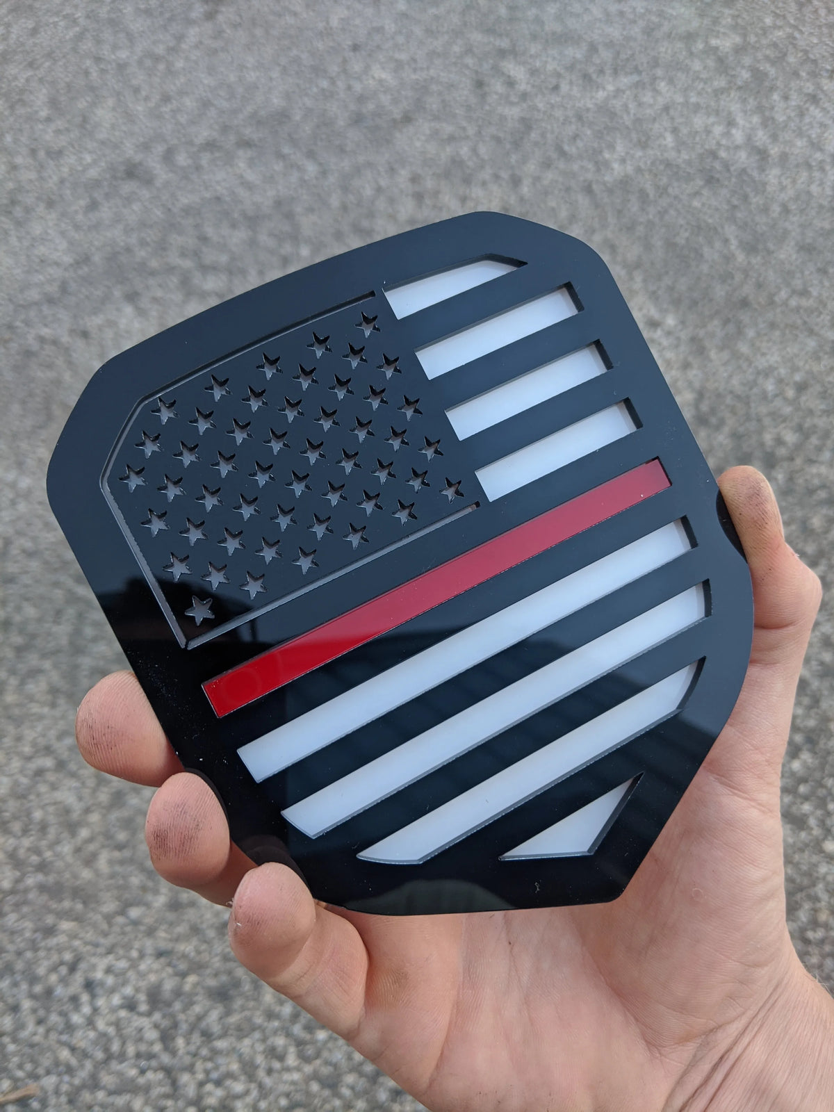American Flag Badge - Fits 2013-2018 Dodge® Ram® Grille - 1500, 2500, 3500 - Black on White with a Thin Red Line