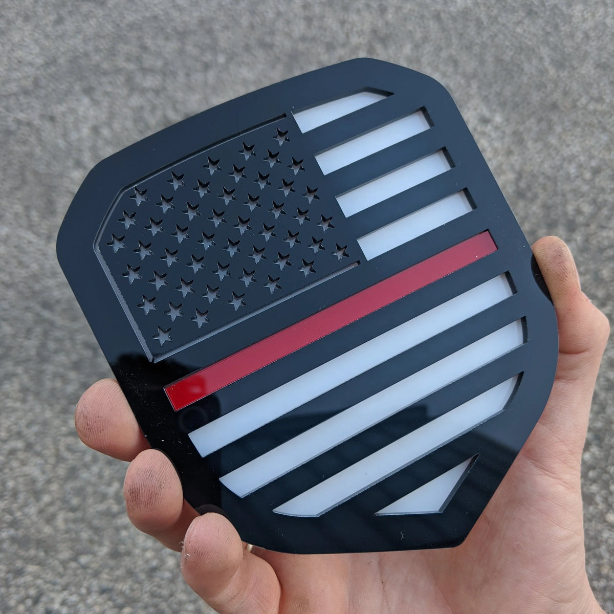 American Flag Badge - Fits 2013-2018 Dodge® Ram® Grille - 1500, 2500, 3500 - Black on White with a Thin Red Line