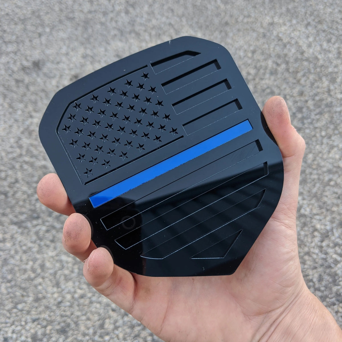 American Flag Badge - Fits 2013-2018 Dodge® Ram® Grille - 1500, 2500, 3500 - Black with a Thin Blue Line