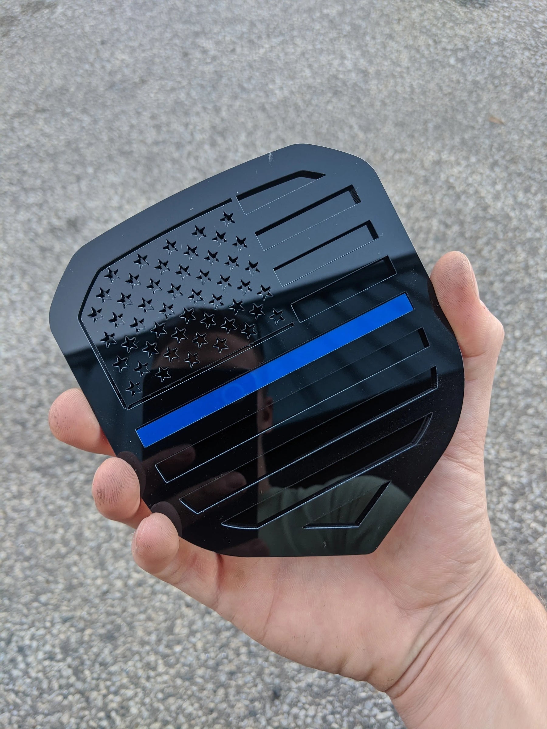 American Flag Badge - Fits 2013-2018 Dodge® Ram® Grille - 1500, 2500, 3500 - Black with a Thin Blue Line