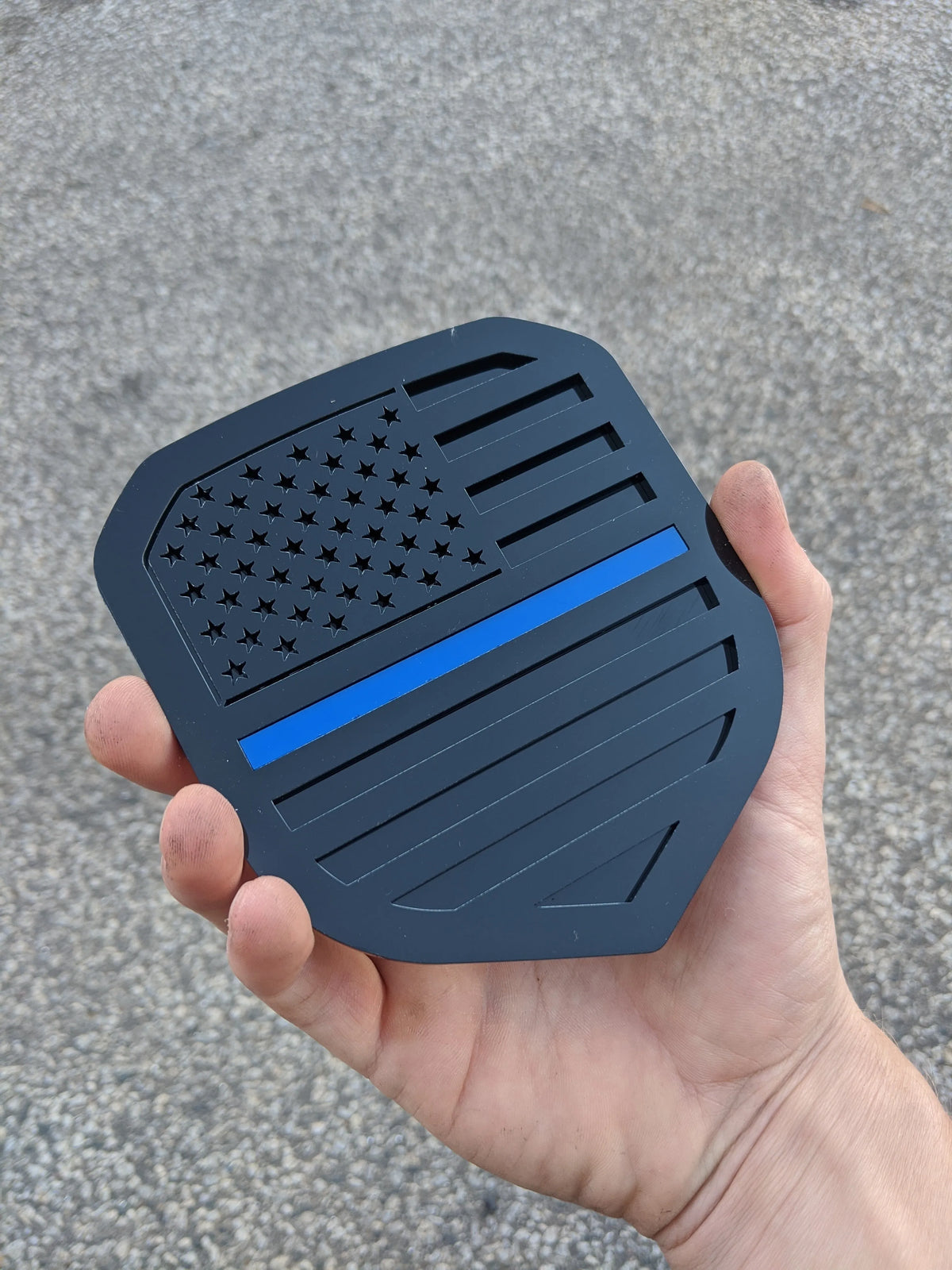 American Flag Badge - Fits 2013-2018 Dodge® Ram® Grille - 1500, 2500, 3500 - Black with a Thin Blue Line