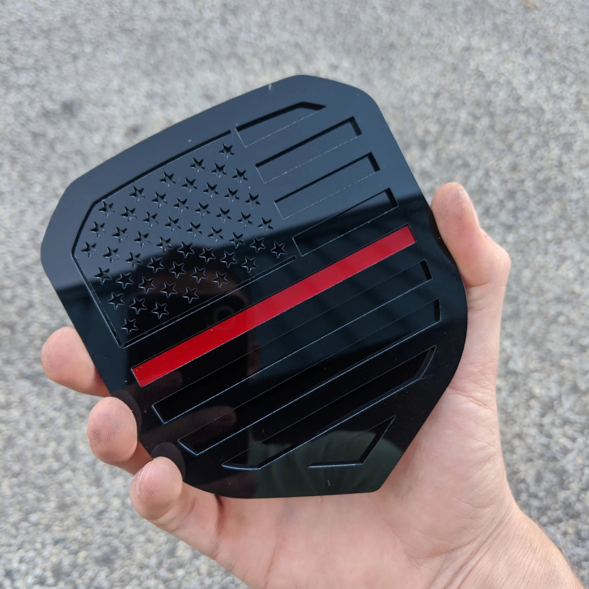 American Flag Badge - Fits 2013-2018 Dodge® Ram® Grille - 1500, 2500, 3500 - Black with a Thin Red Line