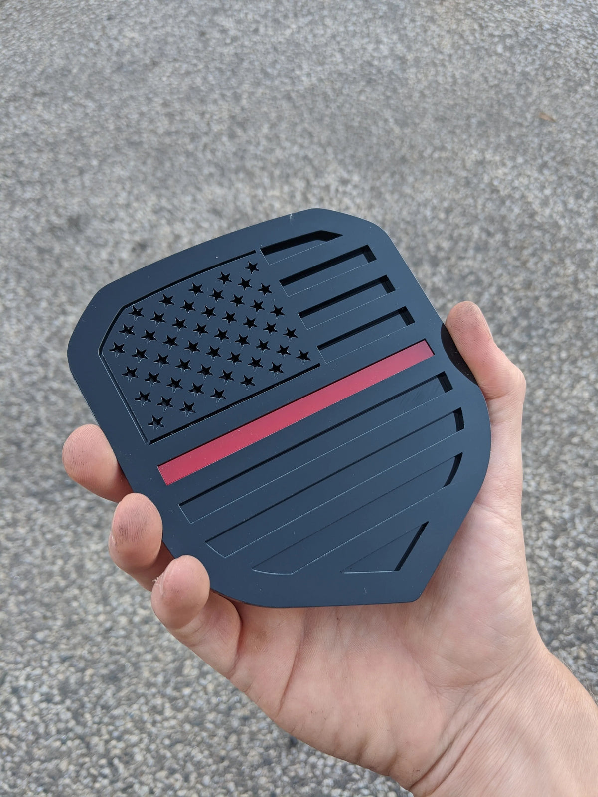 American Flag Badge - Fits 2013-2018 Dodge® Ram® Grille - 1500, 2500, 3500 - Black with a Thin Red Line