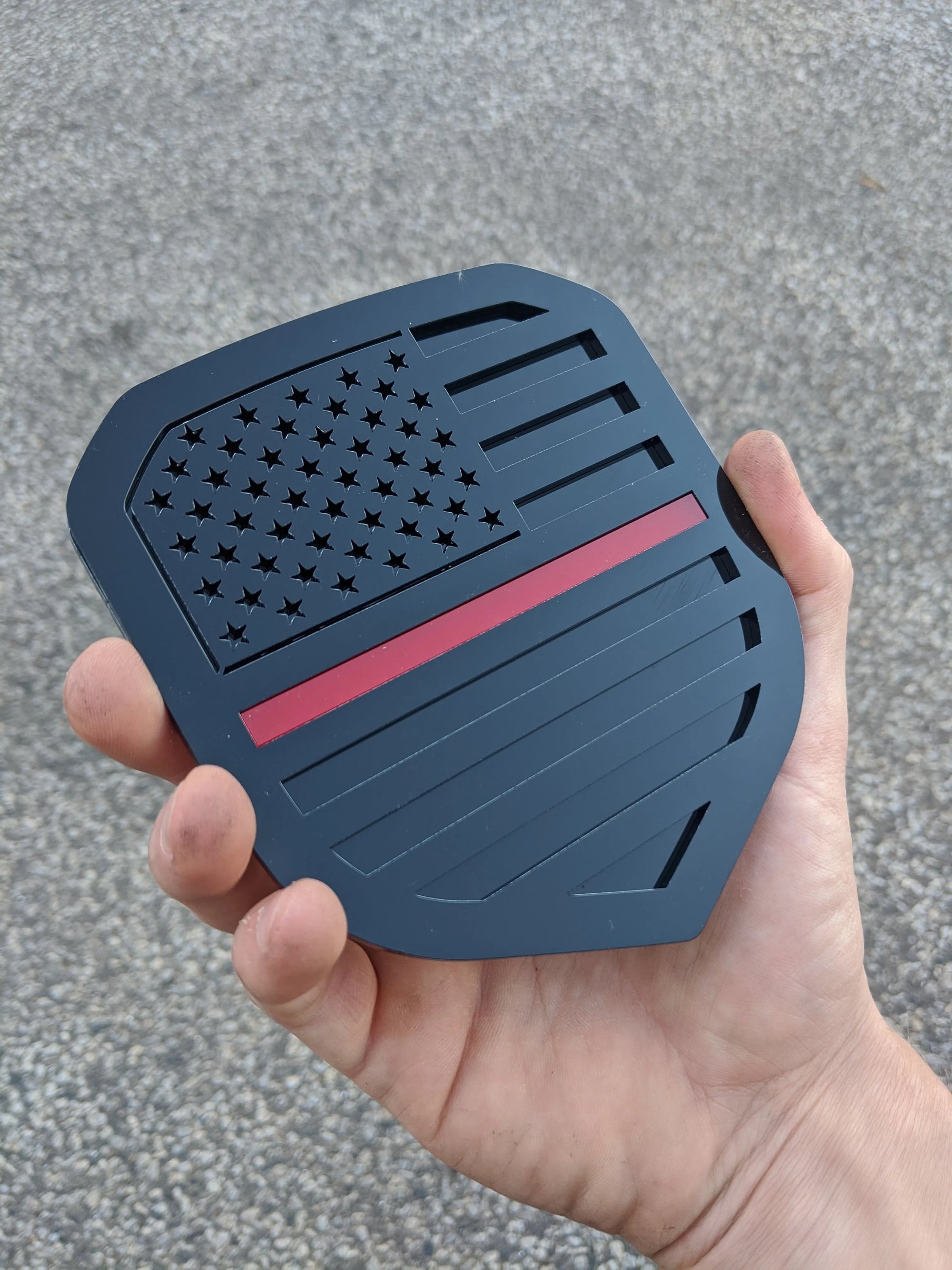 American Flag Badge - Fits 2013-2018 Dodge® Ram® Grille - 1500, 2500, 3500 - Black with a Thin Red Line
