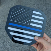 American Flag Badge - Fits 2019+ (5th Gen) Dodge® Ram® Tailgate -1500, 2500, 3500 - Black on White with Thin Blue Line
