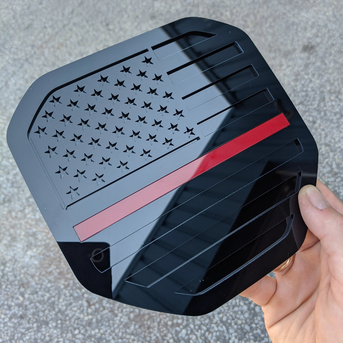American Flag Badge - Fits 2019+ (5th Gen) Dodge® Ram® Tailgate -1500, 2500, 3500 - Black with Thin Red Line