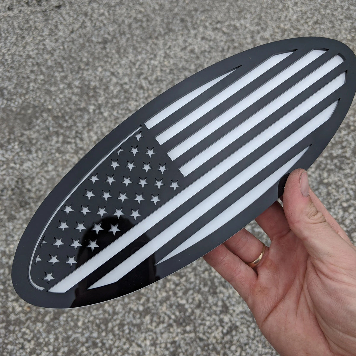 American Flag Badge - Fits 2017-2019 Ford® Super Duty® Tailgate -250, 350, 450 - Black on White