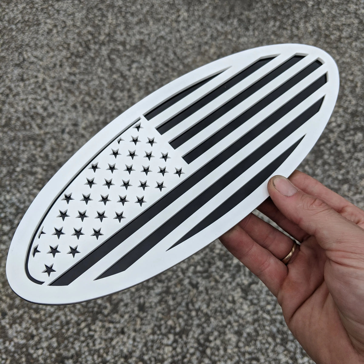 American Flag Badge - Fits 2017-2019 Ford® Super Duty® Tailgate -250, 350, 450 - White on Black