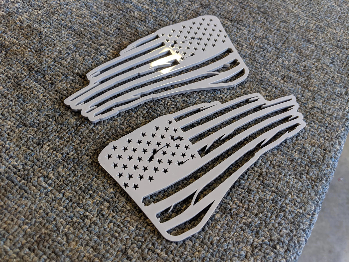 Tattered Flag Fender Badges - Pair - Universal Fit - Gray