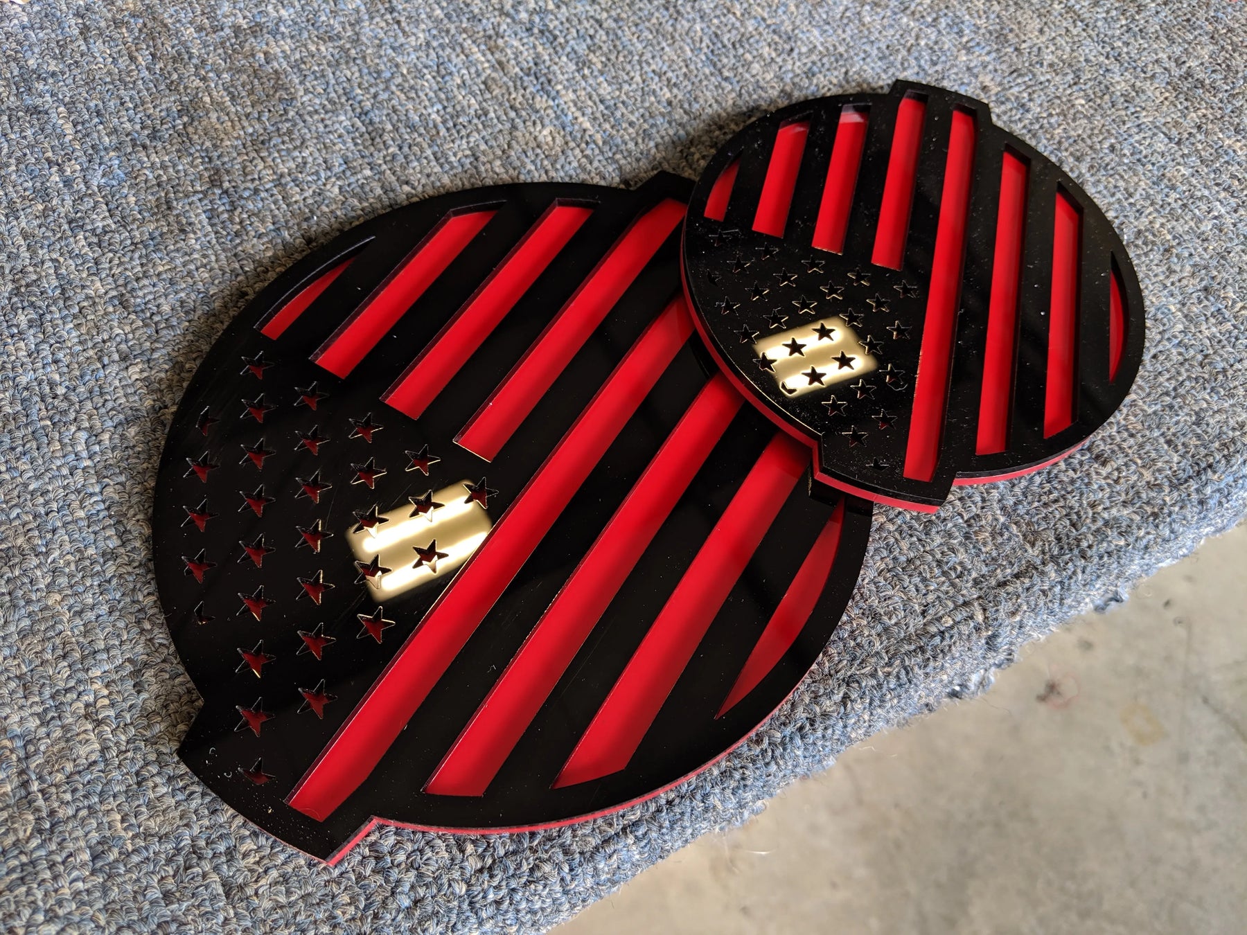 American Flag Badge Set - Fits 2016-2024 Nissan® Titan® Grille and Tailgate - Black on Red
