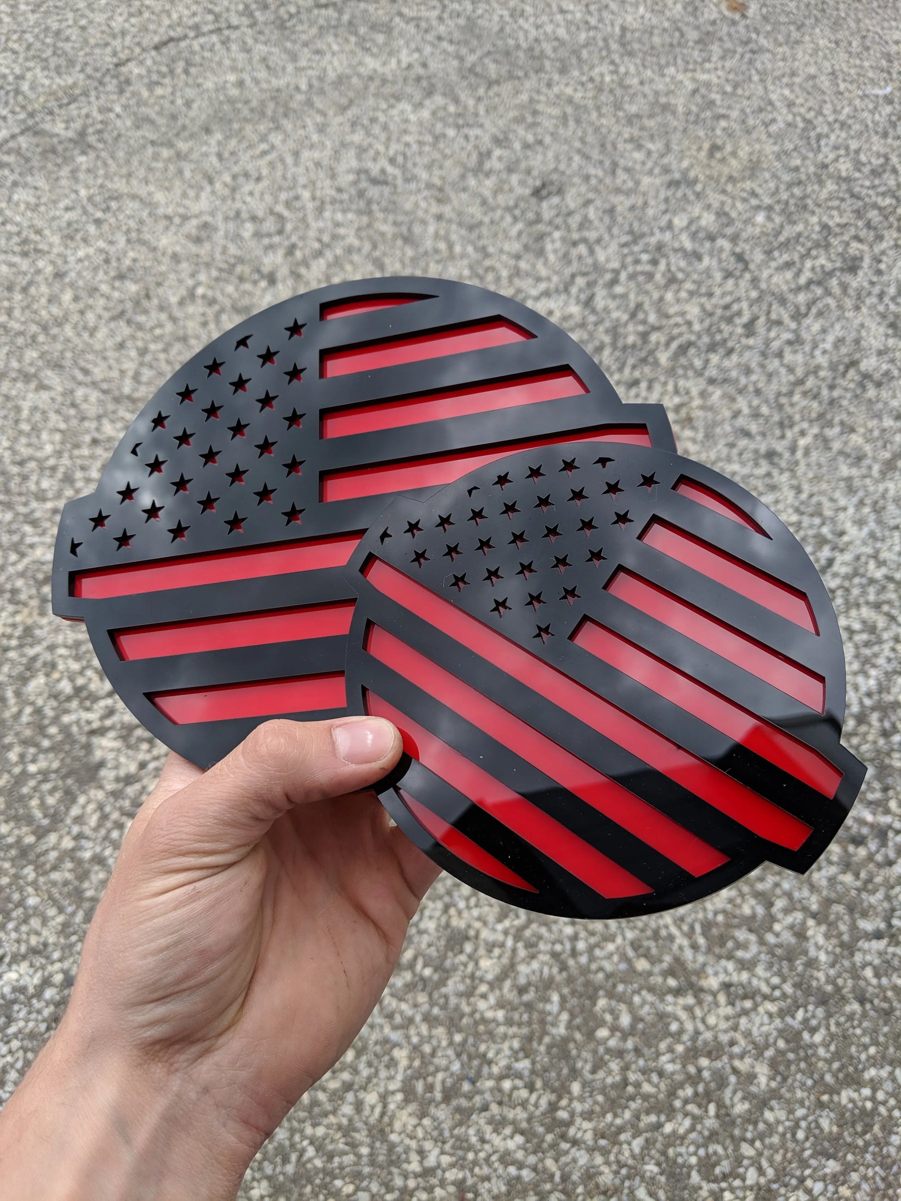 American Flag Badge Set - Fits 2016-2024 Nissan® Titan® Grille and Tailgate - Black on Red