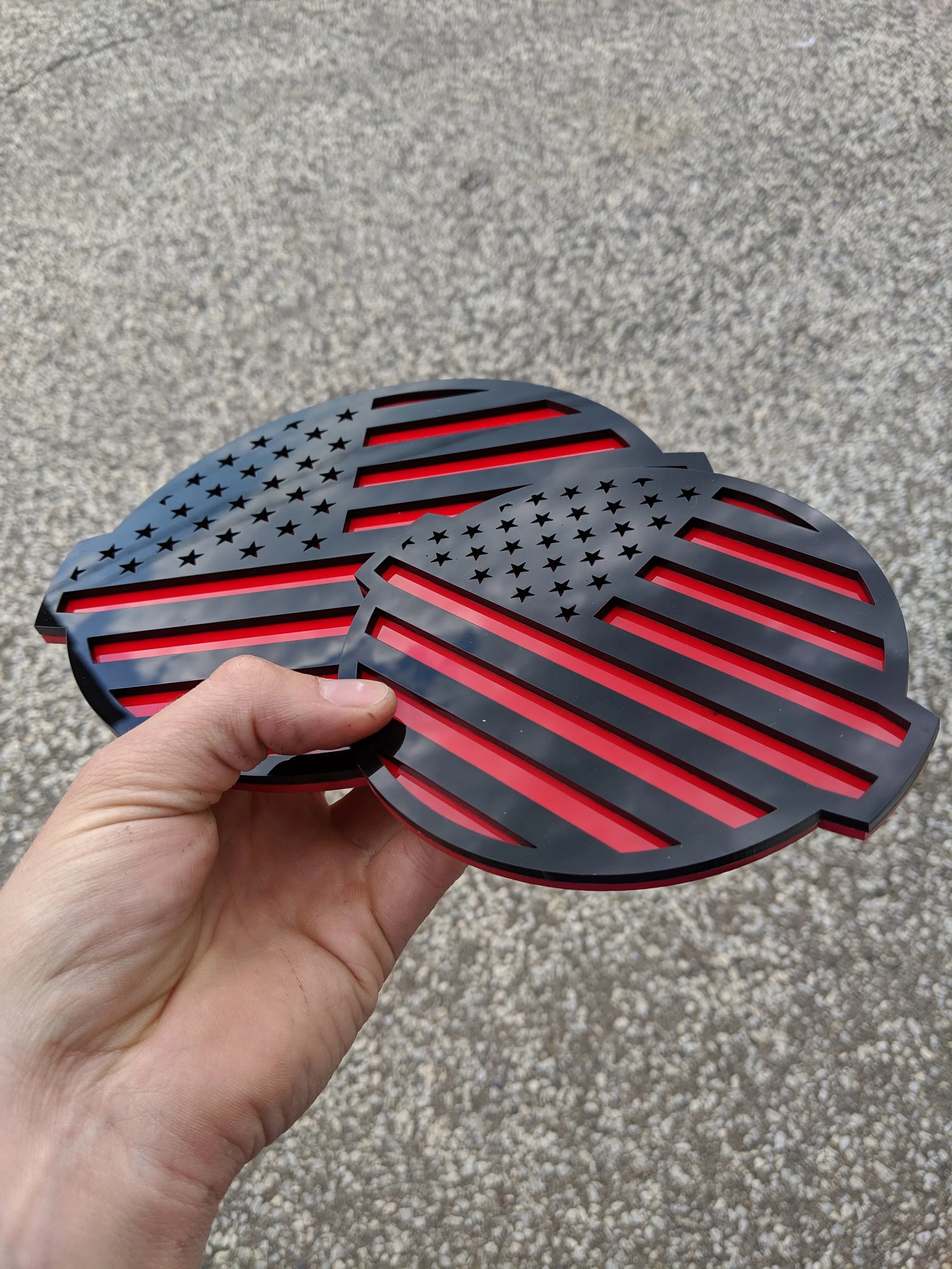 American Flag Badge Set - Fits 2016-2024 Nissan® Titan® Grille and Tailgate - Black on Red