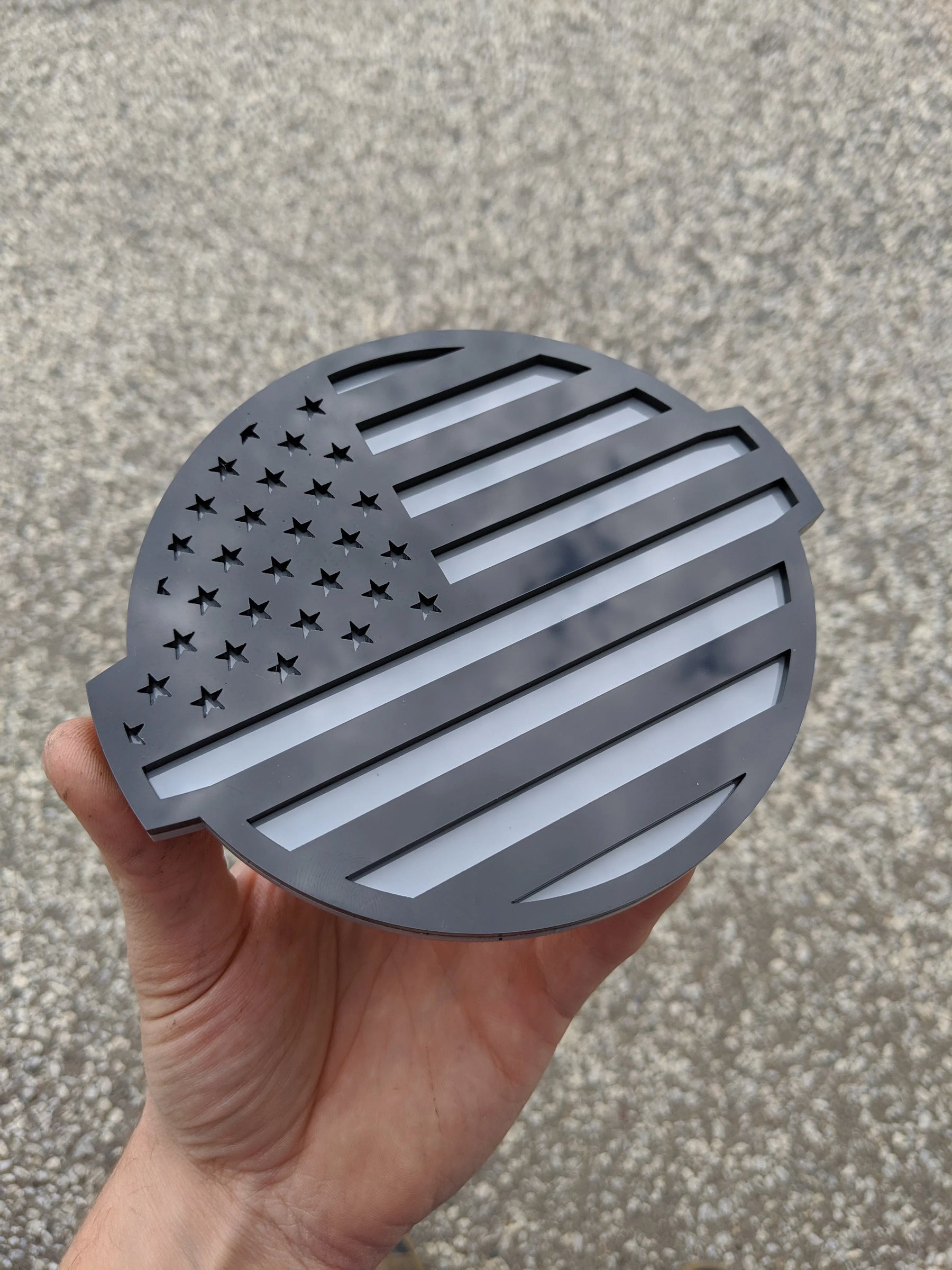 American Flag Badge - Fits 2016-2024 Nissan® Titan® Tailgate - Black on Gray