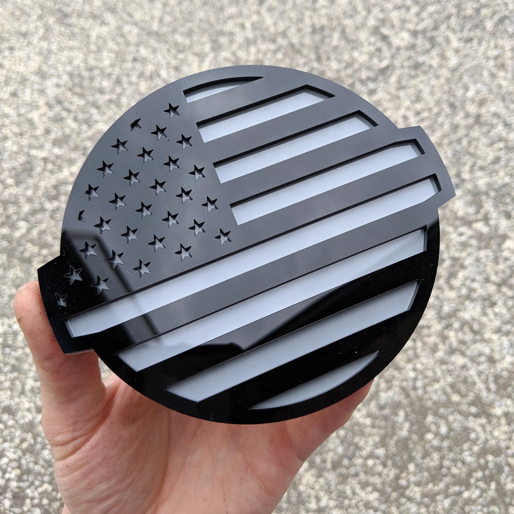 American Flag Badge - Fits 2016-2024 Nissan® Titan® Tailgate - Black on Gray
