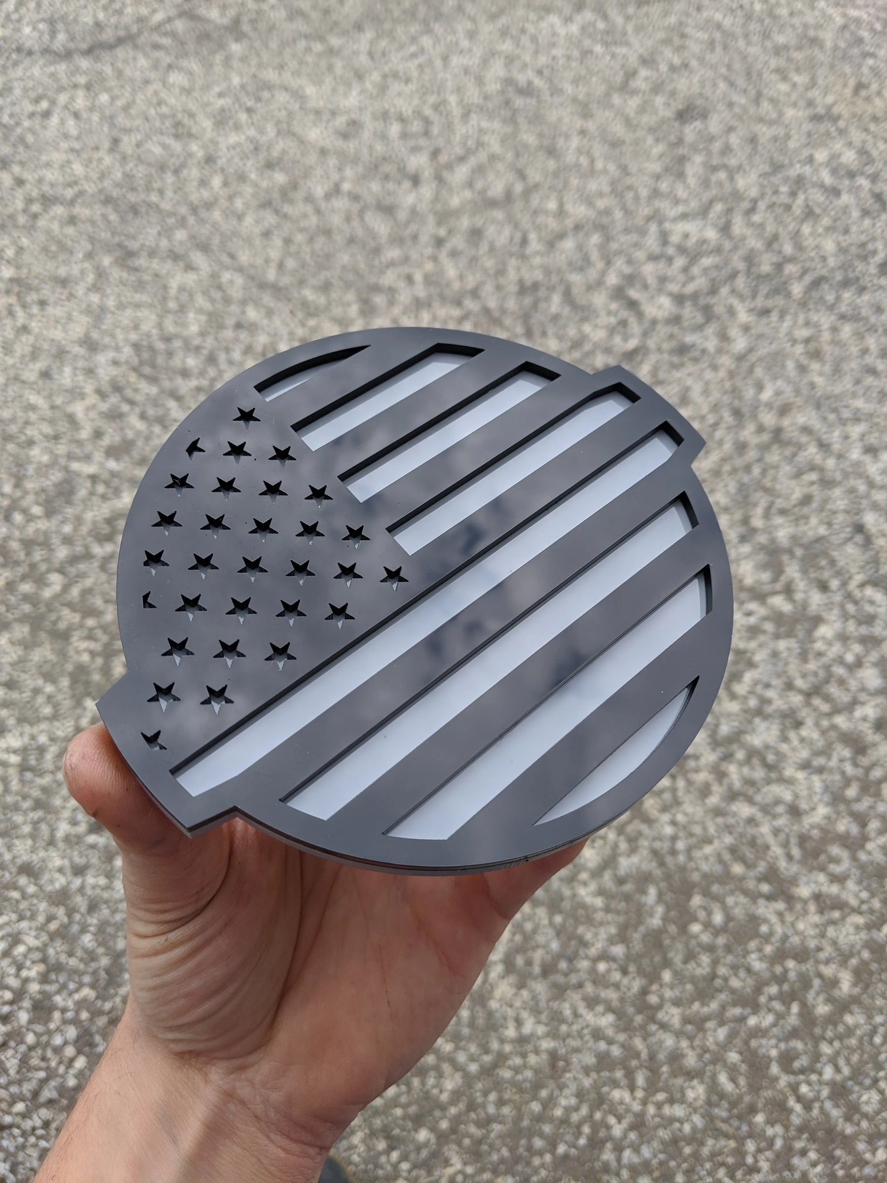 American Flag Badge - Fits 2016-2024 Nissan® Titan® Tailgate - Black on Gray