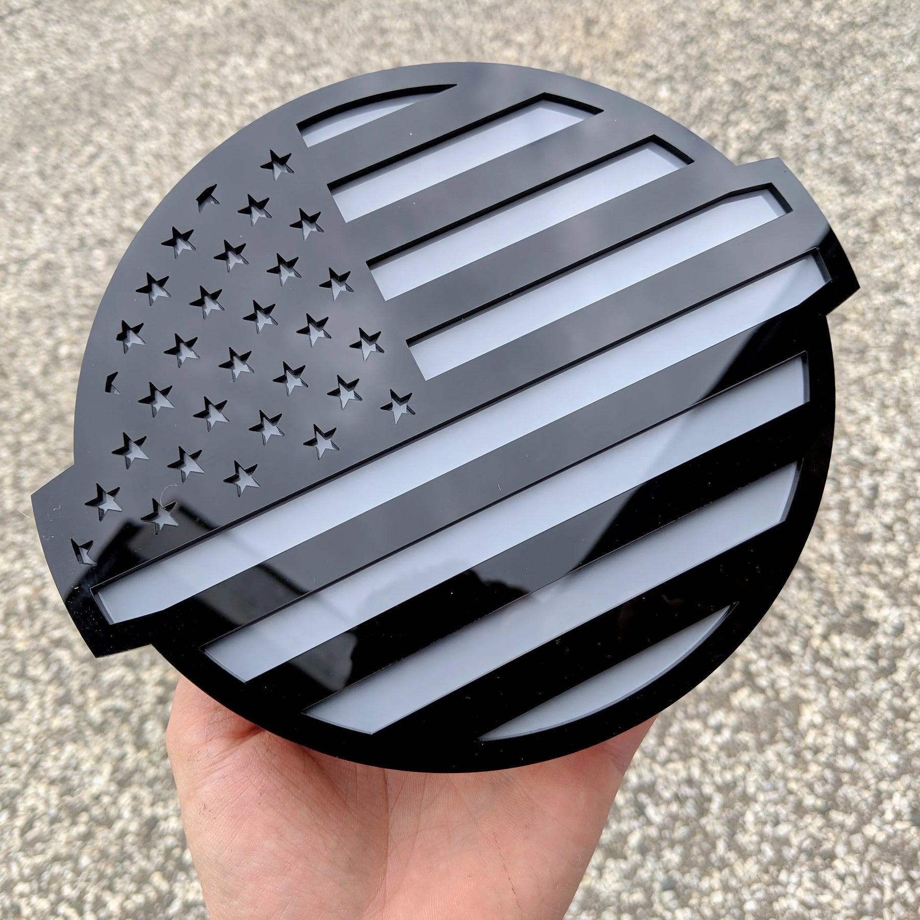 American Flag Badge - Fits 2016-2024 Nissan® Titan® Grille - Black on Gray