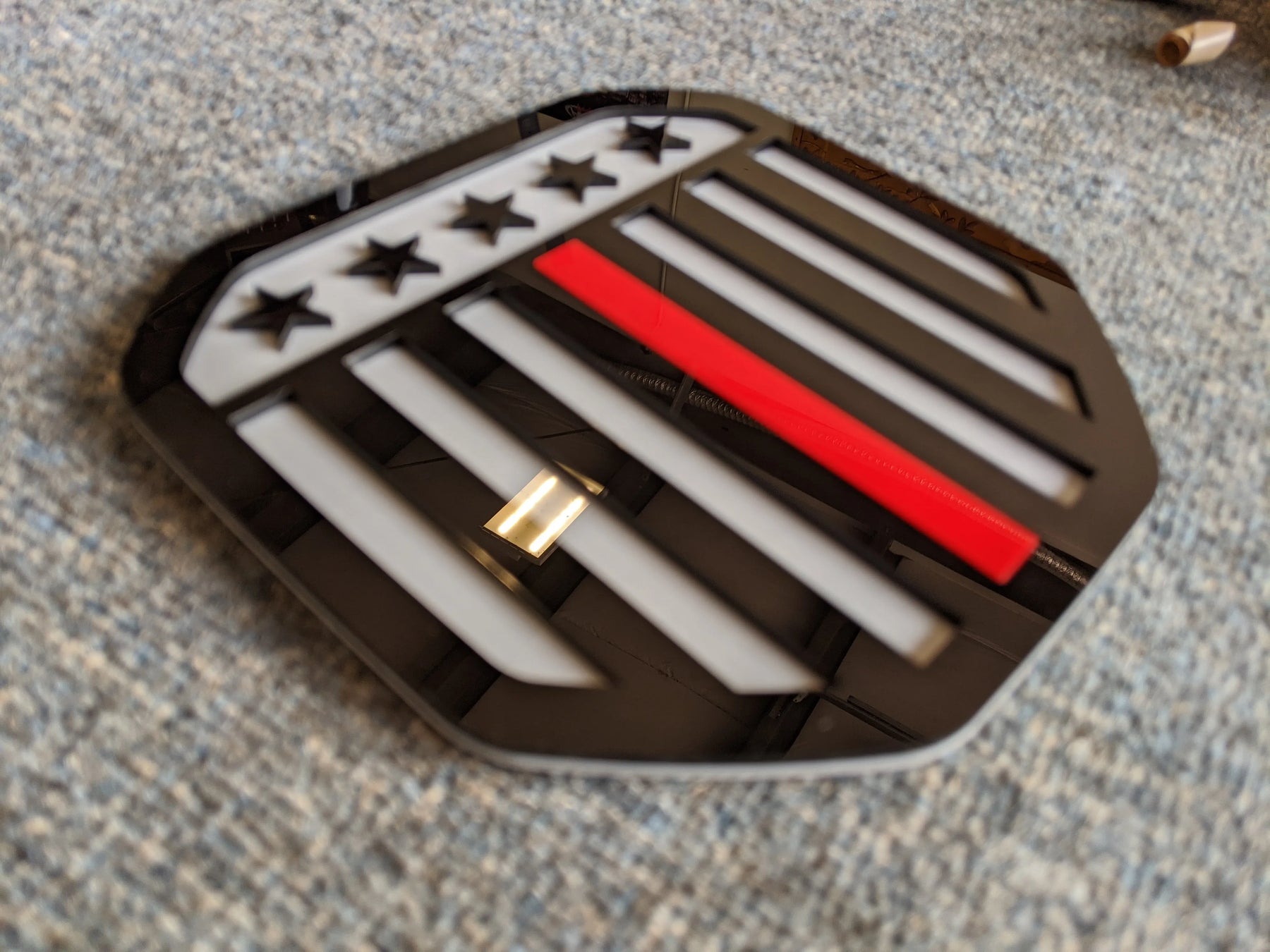 Vertical American Flag Badge - Fits 2019+ (5th Gen) Dodge® Ram® Tailgate -1500, 2500, 3500 - Black on Gray w/Thin Red Line