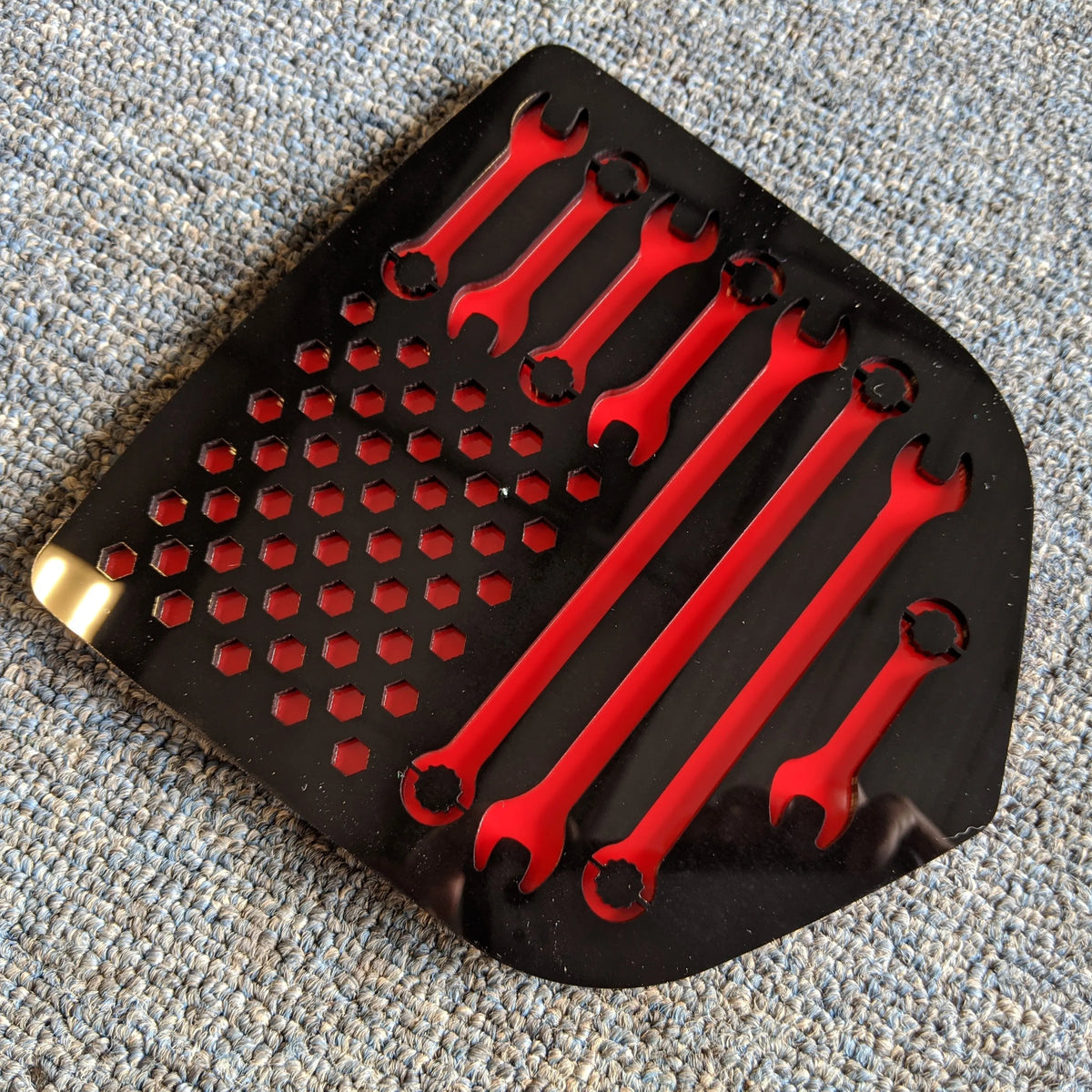 Mechanics American Flag Badge - Fits 2009-2018 Dodge® Ram® Tailgate -1500, 2500, 3500 - Black on Red