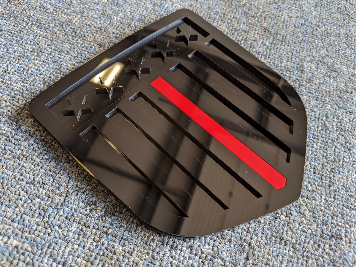 Vertical American Flag Badge - Fits 2008-2018 Dodge® Ram® Tailgate -1500, 2500, 3500 - Black on Black w/Thin Red Line