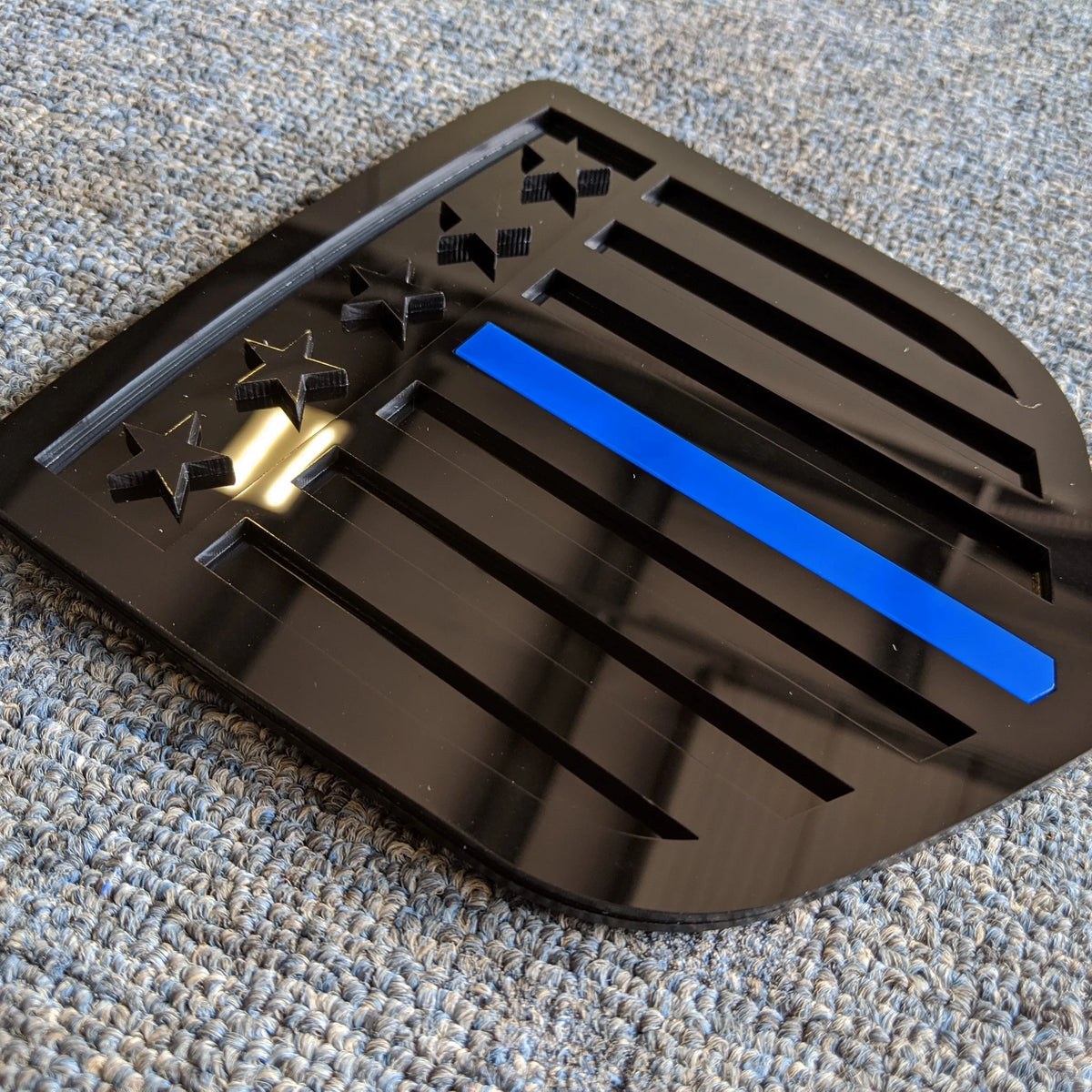 Vertical American Flag Badge - Fits 2008-2018 Dodge® Ram® Tailgate -1500, 2500, 3500 - Black on Black w/Thin Blue Line