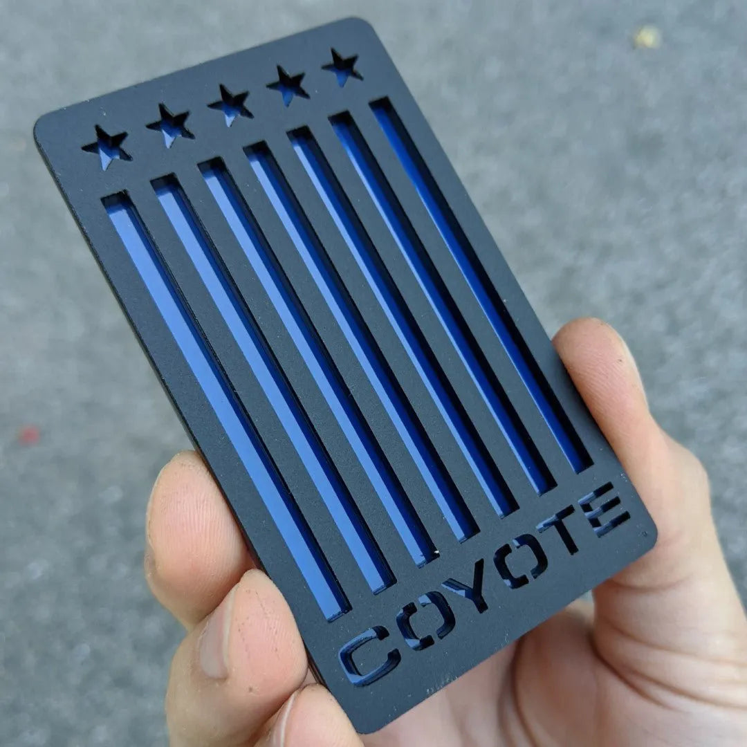 Vertical Flag Coyote Badge - Fits Mustang® - Matte Black on Blue