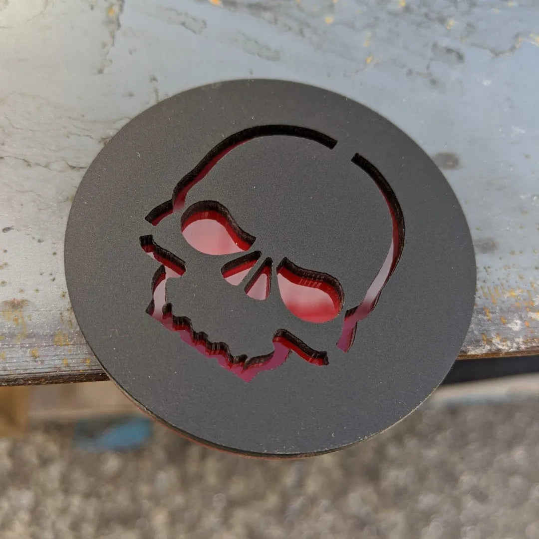 Skull Badge - Jeep® Trail Rated® Replacement Badge - Matte Black on Red