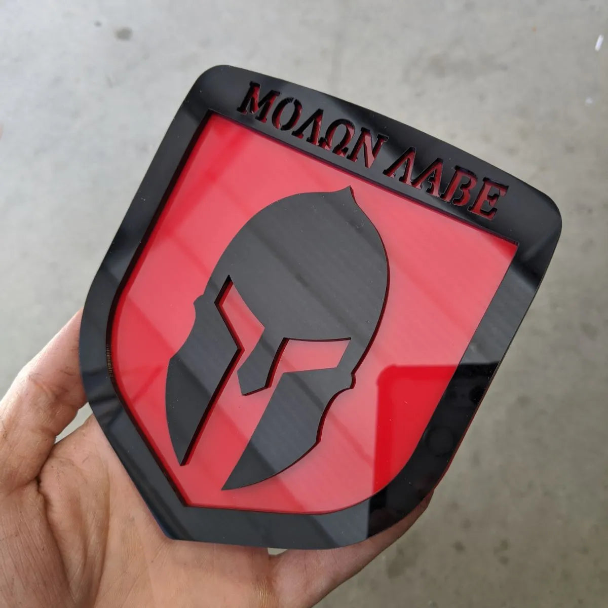 Molon Labe Badge - Fits 2009-2012 Dodge® Ram® Grille -1500, 2500, 3500 - Black on Red