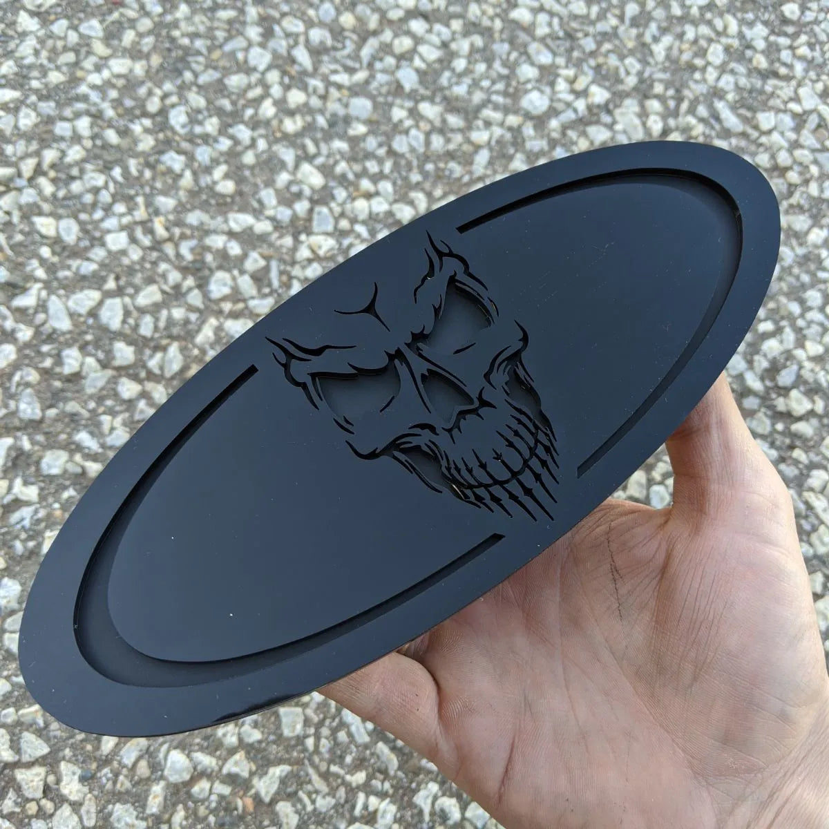 Skull Oval Badge - Fits 2015-2019 F150® Grille or Tailgate - Black on Matte Black