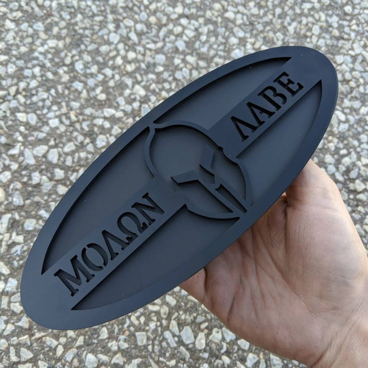 Insignia ovalada de Molon Labe, 9 pulgadas, negra sobre negro mate (varios vehículos)