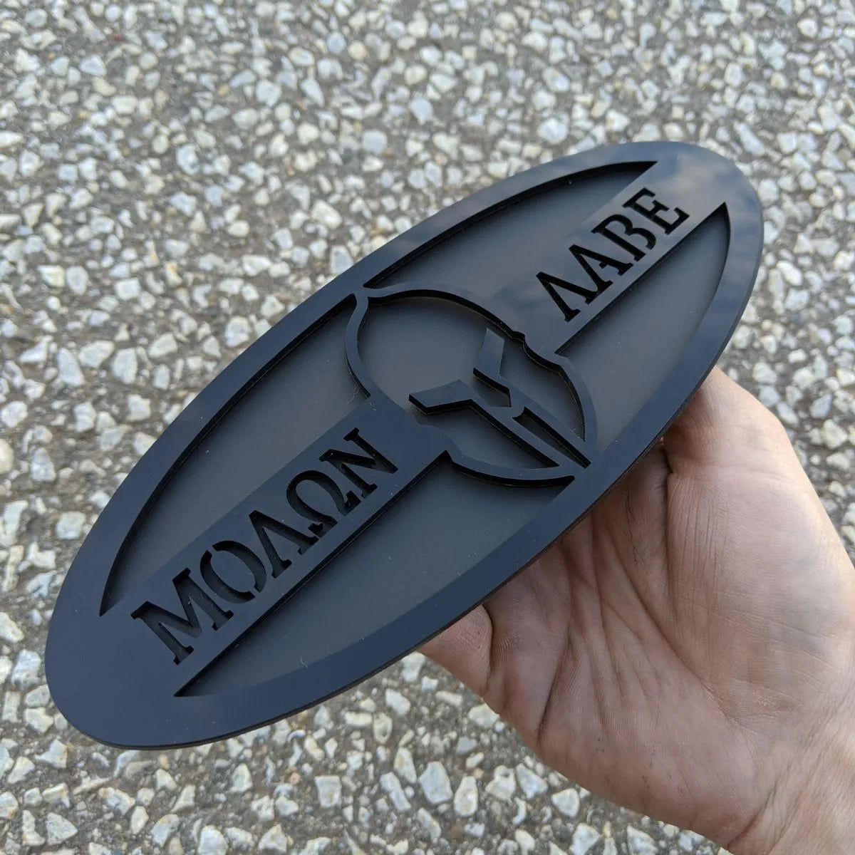 Insignia ovalada de Molon Labe, 9 pulgadas, negra sobre negro mate (varios vehículos)