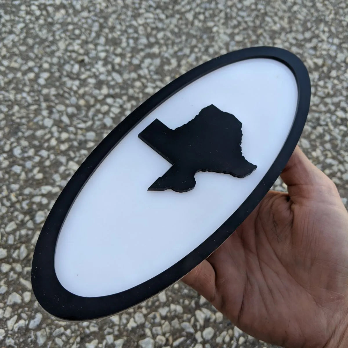 Insignia ovalada con contorno de Texas, 9 pulgadas, color negro sobre blanco (varios vehículos)